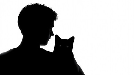 Silhouette of Man and Pet Cat: A striking silhouette showcases a man and his pet cat in a tender moment, emphasizing their bond and companionship in a simple yet meaningful design.