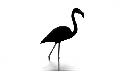 Elegant Silhouette of Flamingo: A monochromatic silhouette of a graceful flamingo poised elegantly, its long, slender legs and curved neck reflecting in an unknown surface.