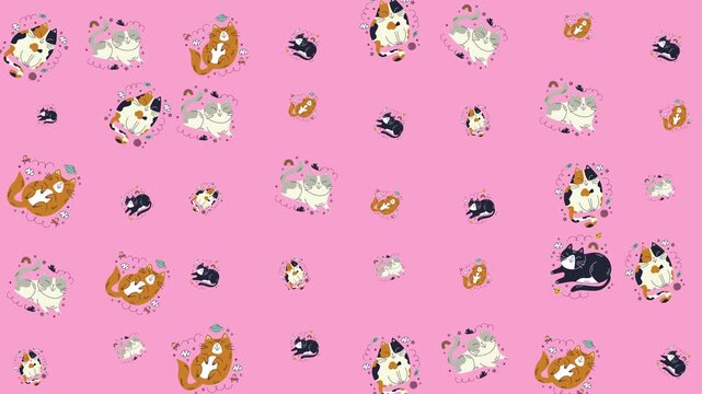 Pink background with scattered cat head icons. Perfect for cat lovers, petthemed designs, stationary, social media posts, and playful graphics.