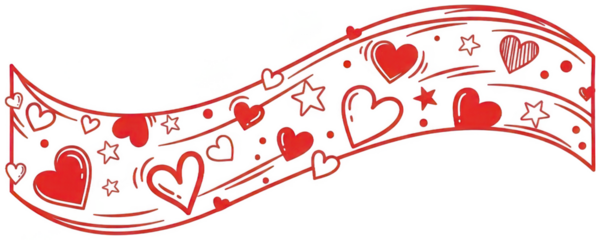 Valentine Abstract red line art swirl banner with hearts and stars flowing motion design
