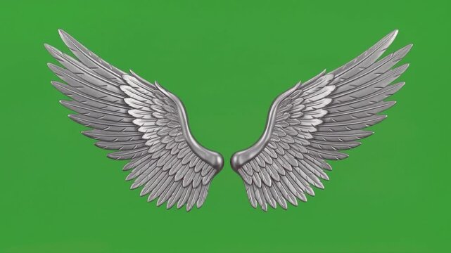 Intricate silver wings in motion against a chroma key background. Lockdown shot for visual effects compositing. Seamless loop
