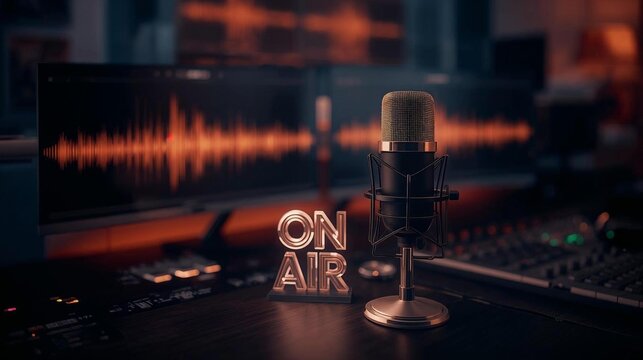 Radio Studio With the On Air sign and sound waives 