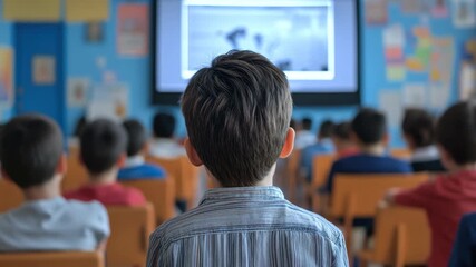 Education session at a classroom with students engaged in a presentation about US education department initiatives - Powered by Adobe