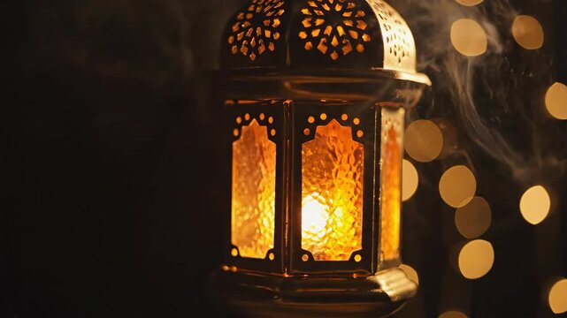 Warmly lit moroccan lantern