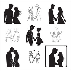 Romantic Couple Holding Hands Trendy Line Art