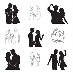Romantic Couple Holding Hands Trendy Vector Design