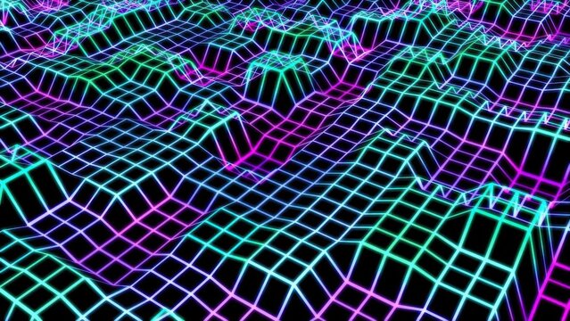 Abstract grid network in neon lights - Powered by Adobe