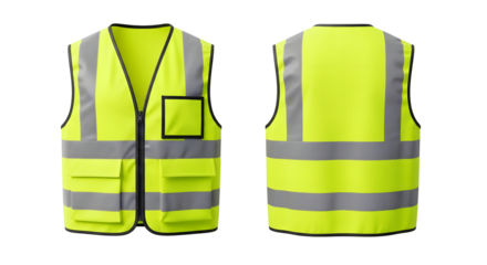 High visibility safety vest with reflective strips isolated on transparent background