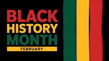 Black History Month February celebration with colorful text and African flag inspired stripes