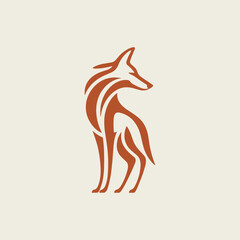 Obraz premium A stylized orange fox logo with abstract lines on beige background