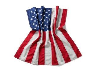 Fototapeta premium Presidents Day Draped american flag fabric spread out on white surface