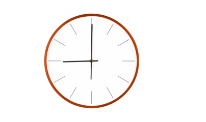 Modern wall clock with minimalist design featuring clean white face 9 hour and precise hour markers for contemporary office or home interior decoration.