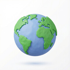 Handcrafted clay model of planet Earth showing continents and oceans.