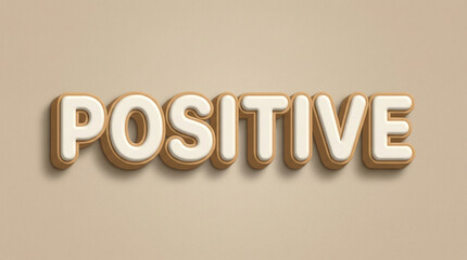 The word POSITIVE rendered in a soft, cream and light brown 3D layered font on a warm, neutral background.