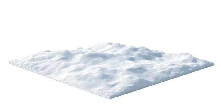 A Realistic 3d Rendering of a Square Patch of Snowy Ground with Wind Swept Drifts and Textures Isolated on a Transparent Background.