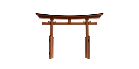 A Realistic 3d Render of a Traditional Japanese Torii Gate, Featuring a Detailed Brown Wood Texture, Isolated on a Transparent Background.