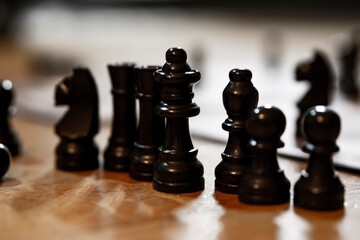 chess pieces next to the chessboard