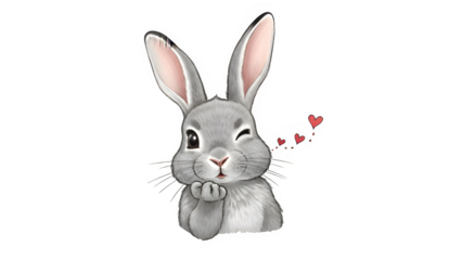 Cute Rabbit Valentine Sticker Set Pastel Kawaii Hearts Isolated on Transparent Background PNG

