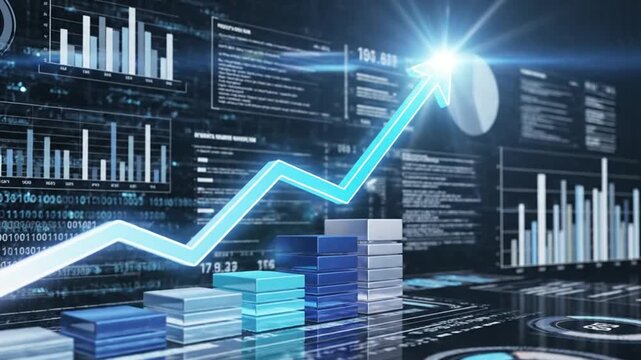 Abstract data visualization of financial growth with charts and graphs