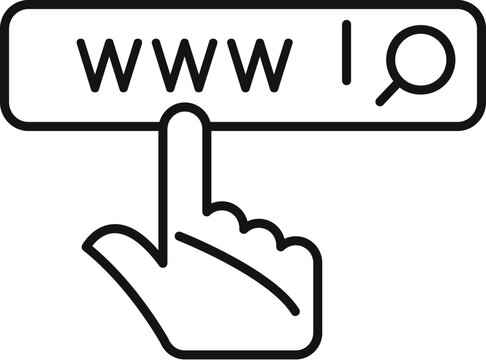 Hand cursor clicking on an internet search bar with www and a magnifying glass icon