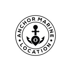 Simple Anchor with Local Map Pin Nautical logo design inspiration