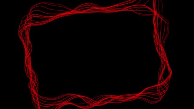 Abstract red glowing tangled wavy lines frame with copy space on black background motion loop