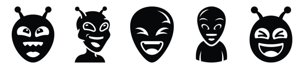 Silhouette of laughing alien cartoon vector icon set. Funny silhouette design vector stock illustration