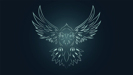Fototapeta premium Minimal glowing eagle line illustration with open wings on dark background symbolizing strength freedom leadership and wildlife identity perfect for branding posters and modern designs