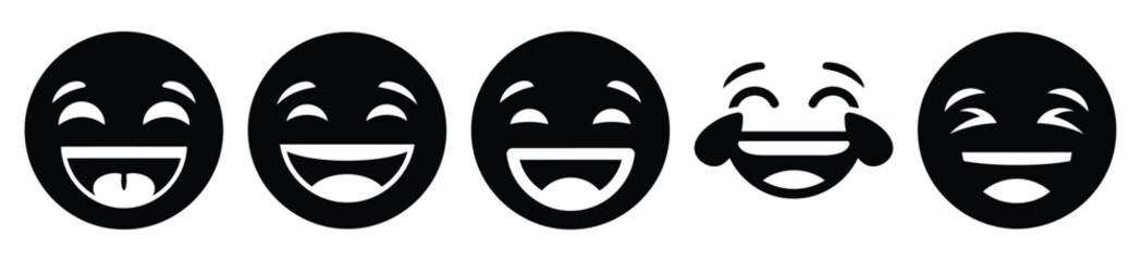 Obraz premium Silhouette of laughing emoji face vector icon set. Funny silhouette design vector stock illustration