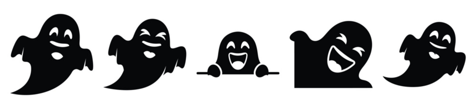 Silhouette of laughing ghost peek vector icon set. Funny silhouette design vector stock illustration
