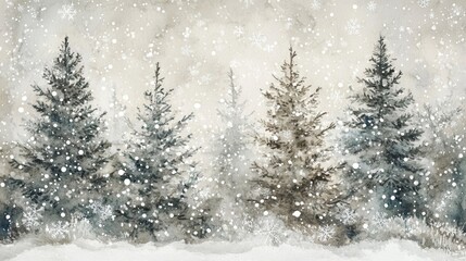 Obraz premium Snow-covered pine trees winter wonderland watercolor art serene landscape frosty atmosphere nature's beauty