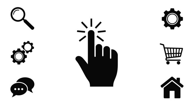 Black icons representing digital interaction search and common application features