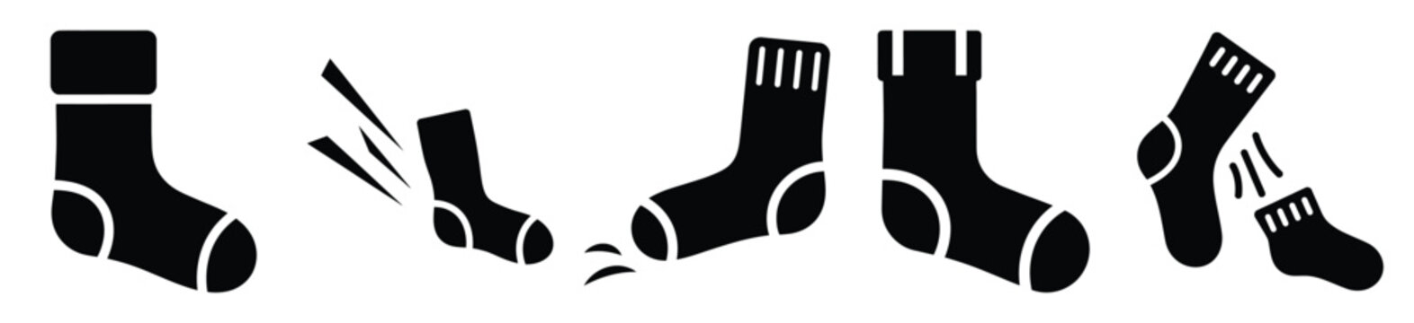 Silhouette of silly slipping sock vector icon set. Funny silhouette design vector stock illustration