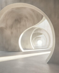 Organic abstract architectural tunnel with soft curves and natural tones