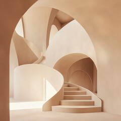 Minimal abstract architectural arches in warm beige tones, modern interior concept