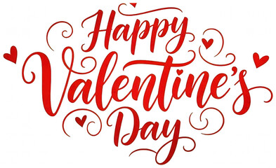 Obraz premium Valentine Happy Valentines Day lettering in red calligraphy with hearts and swirls on transparent background