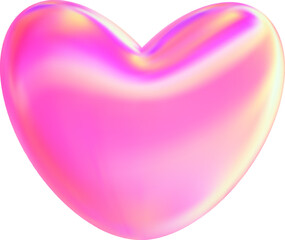 3d pink hologram heart. Y2k neon iridescent element for Valentines day