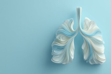 Abstract lung shape made of flowing blue layers.