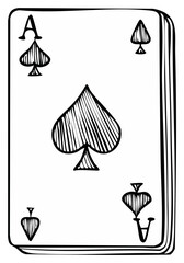 Hand Drawn Ace of Spades Playing Card on Deck Vintage Style