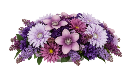 Beautiful bouquet of pink and purple flowers isolated on transparent background