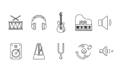Minimal Music Instrument Vector Icons with Editable Stroke for Apps and UI Kits © Lipi