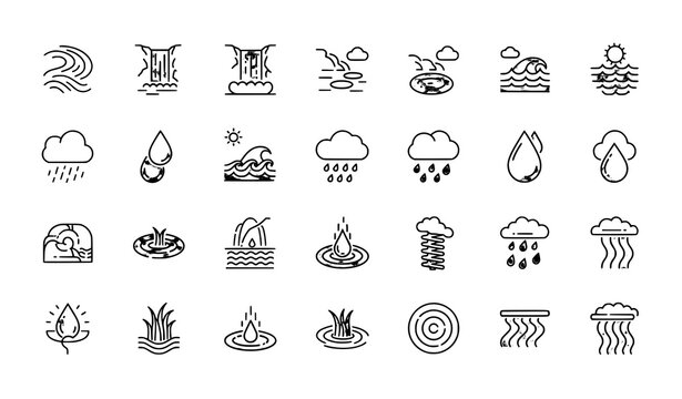 Water in Nature Line Icons Vector Set with Editable Stroke for Environmental Design