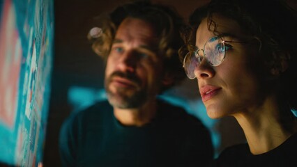 Focused colleagues looking at data screen