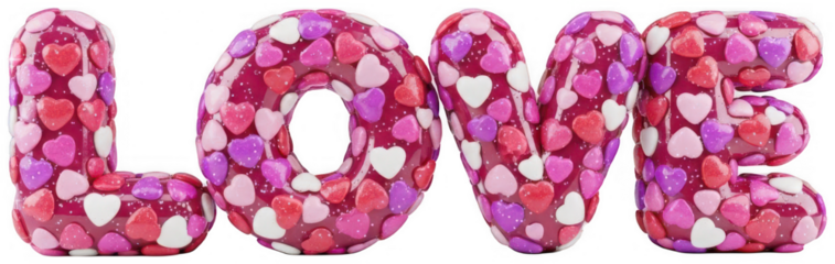 Valentine Shiny 3d render of the word love made of sweet candy hearts perfect for valentine day celebration