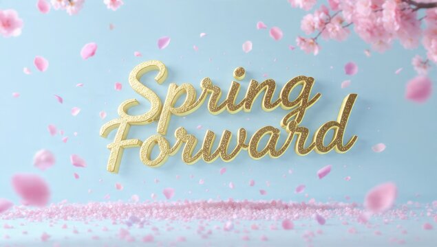 Spring Forward Text with Falling Petals
