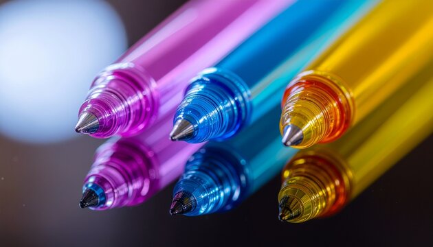 close up of colorful pens