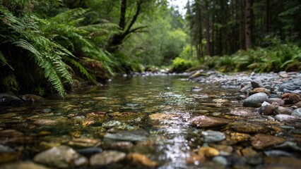 Obraz premium Clear stream flowing through a lush forest