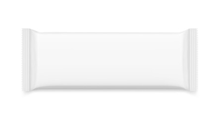 Plakat Realistic flow packaging mockup for bars, candies, waffles. Front side. Vector illustration on white background. Easy to use for presentation your product, idea, design. EPS10.