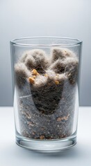 Close up view of accumulated gray and brown debris captured inside a transparent container, illustrating home cleaning efficiency, filtration, upkeep, capacity
