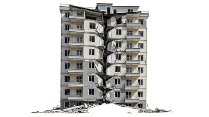 Damaged apartment building with rubble isolated on a transparent background destruction 1